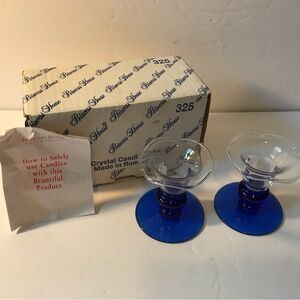 New Old Stock Princess House Ruffled  Candle Sticks Cobalt Blue Made In Romania